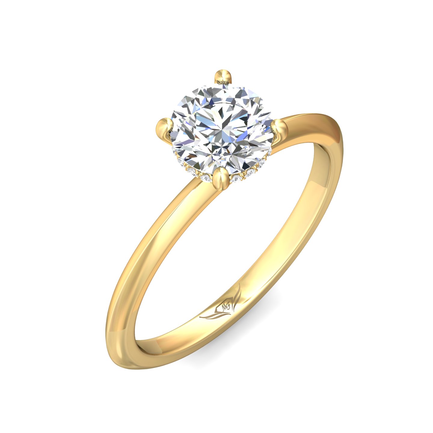 14K Yellow Gold Round Diamond Engagement Ring