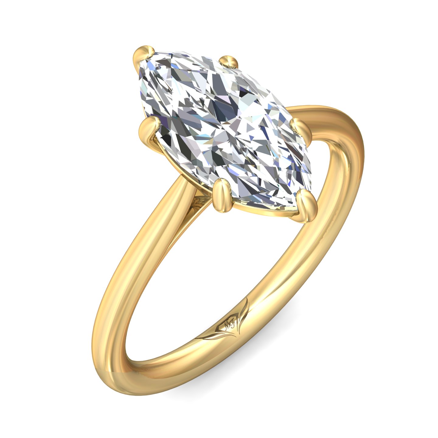 14K Yellow Gold Marquise Diamond Engagement Ring