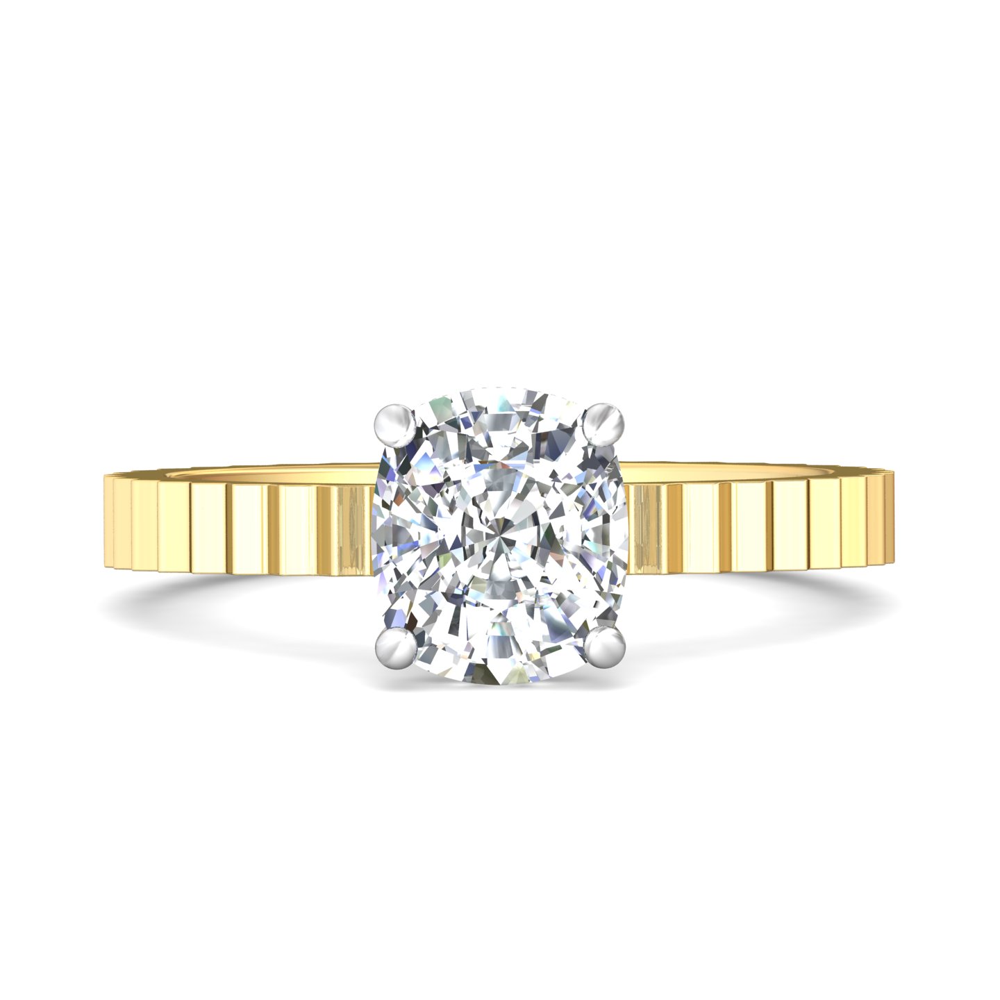 14K Yellow and White Gold Cushion Diamond Engagement Ring