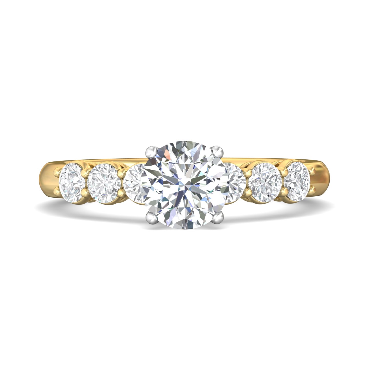 18K White and Yellow Gold Round Diamond Engagement Ring
