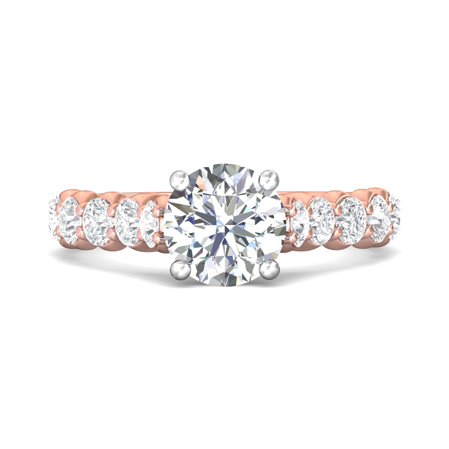 18K Rose and White Gold Round Diamond Engagement Ring