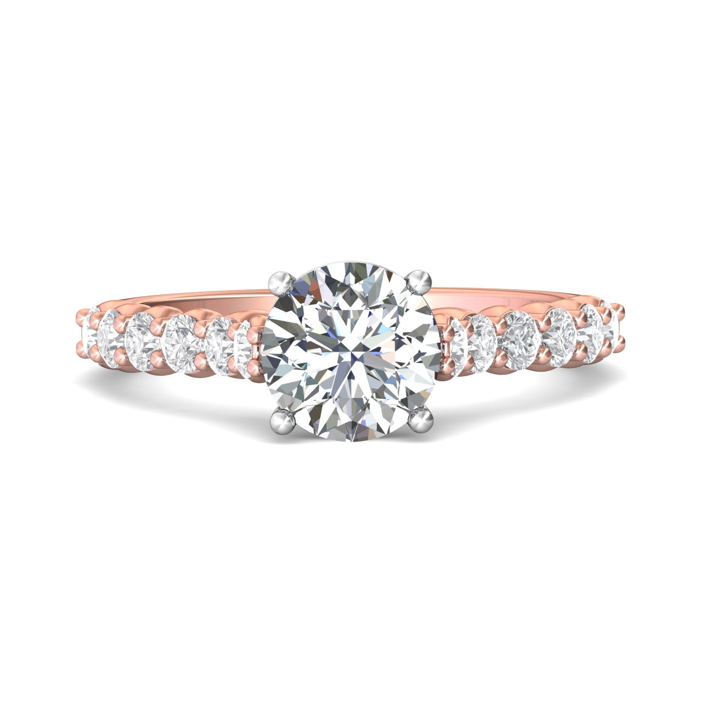 18K Rose and White Gold Round Diamond Engagement Ring