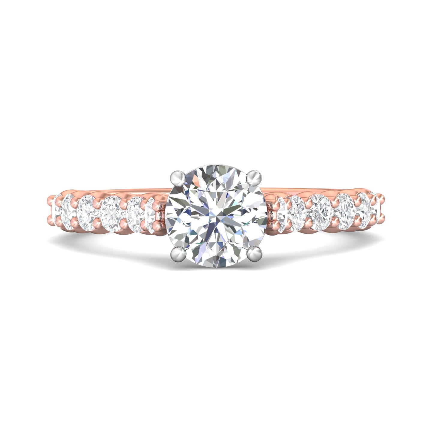 14K Rose and White Gold Round Diamond Engagement Ring