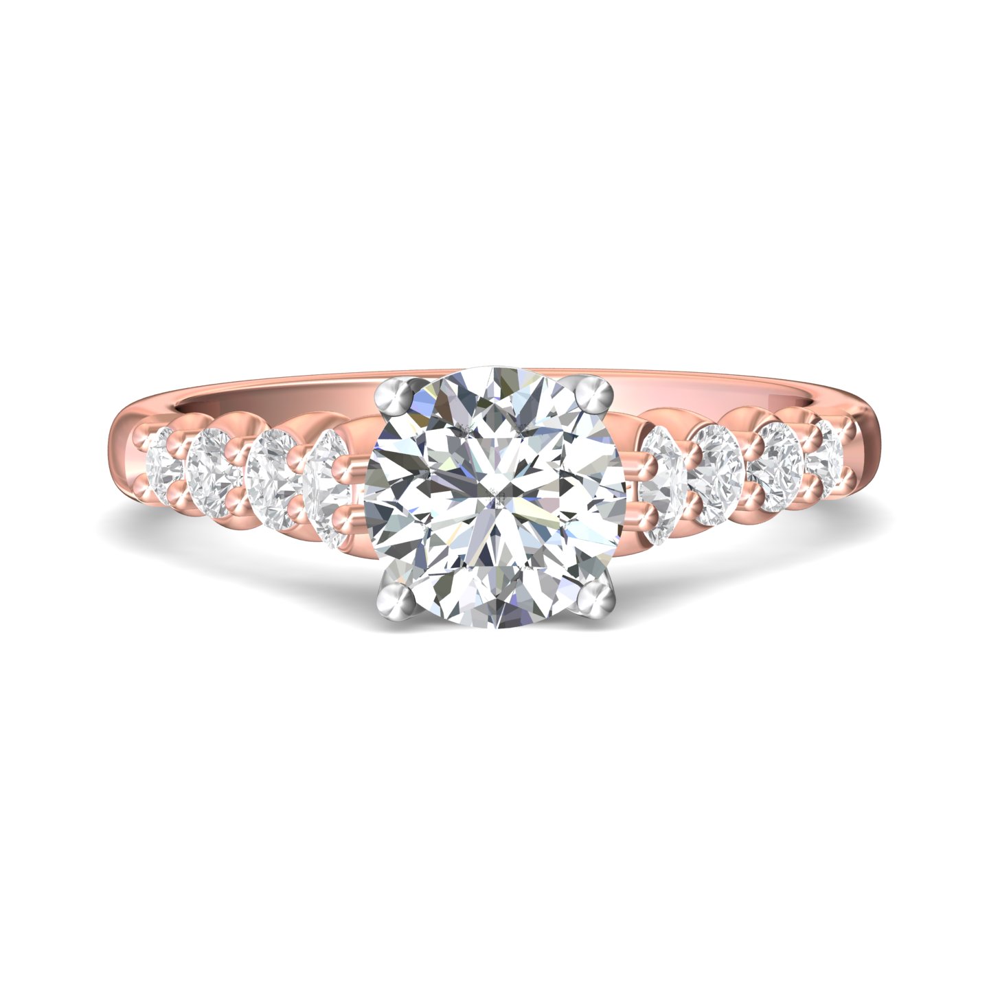 18K Rose and White Gold Round Diamond Engagement Ring