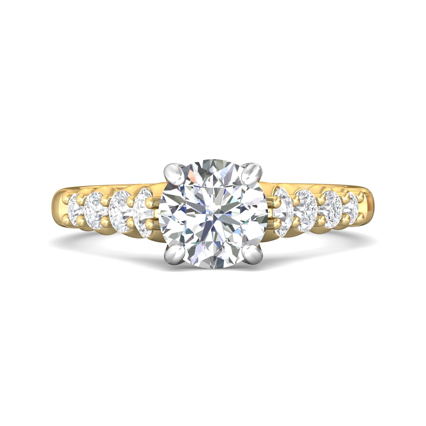18K White and Yellow Gold Round Diamond Engagement Ring