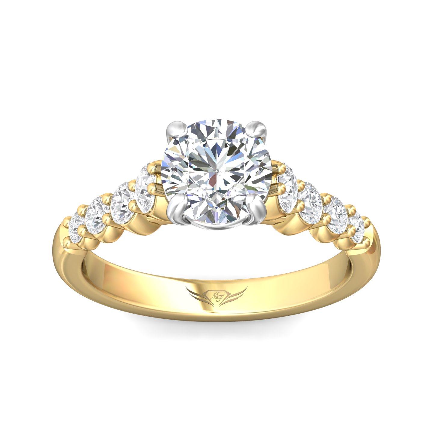 18K White and Yellow Gold Round Diamond Engagement Ring