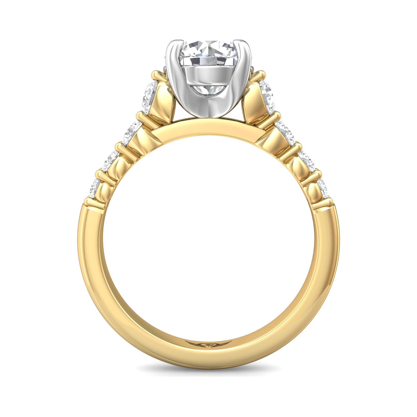 18K White and Yellow Gold Round Diamond Engagement Ring