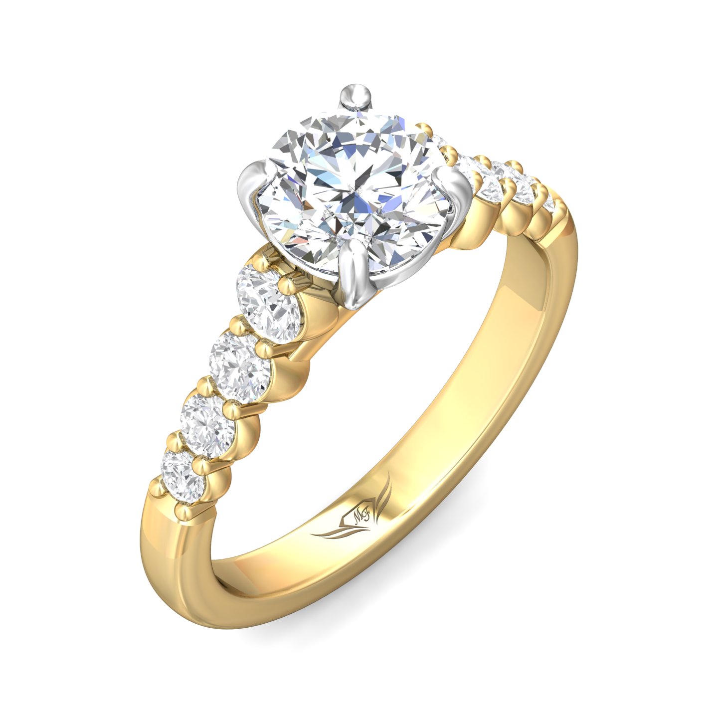 18K White and Yellow Gold Round Diamond Engagement Ring