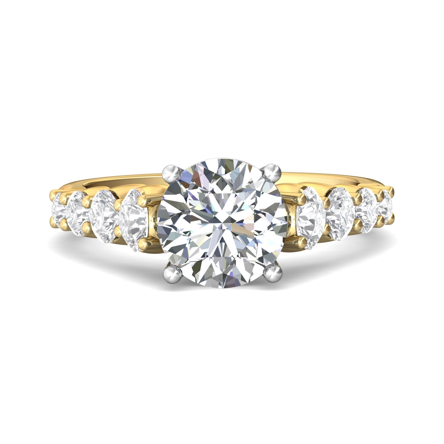 18K White and Yellow Gold Round Diamond Engagement Ring