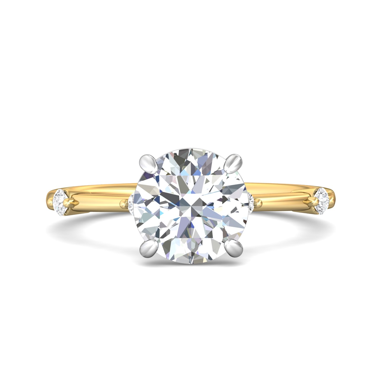 18K Yellow Gold and Platinum Round Diamond Engagement Ring