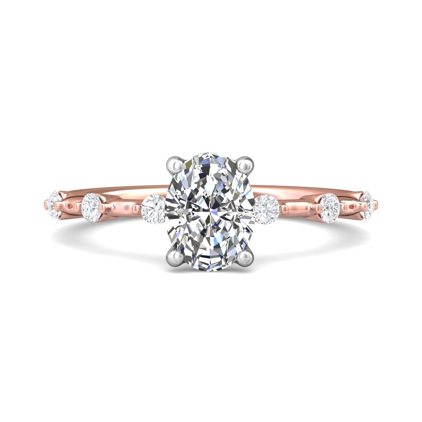 14K Rose and White Gold Oval Diamond Engagement Ring