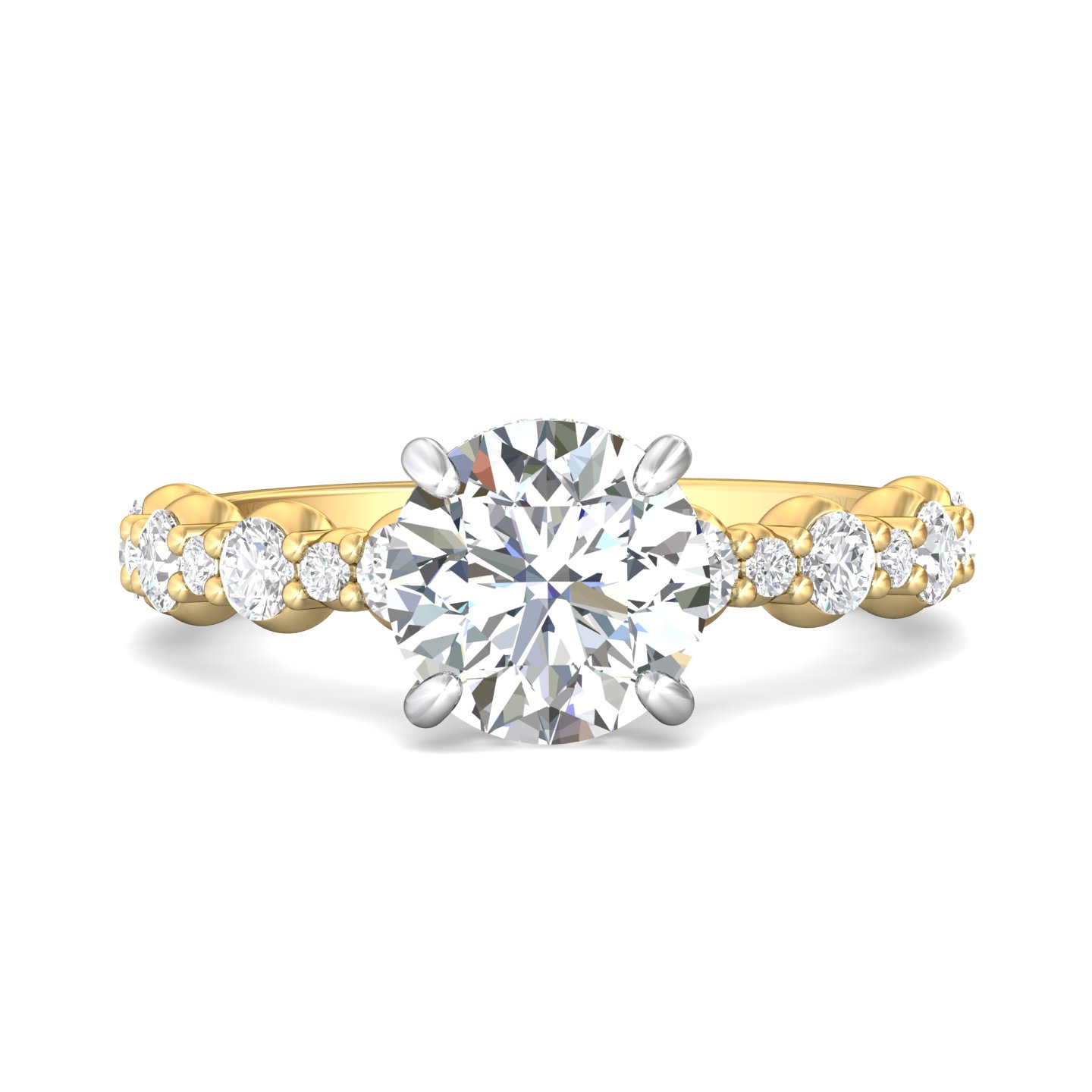 14K Yellow Gold and Platinum Round Diamond Engagement Ring