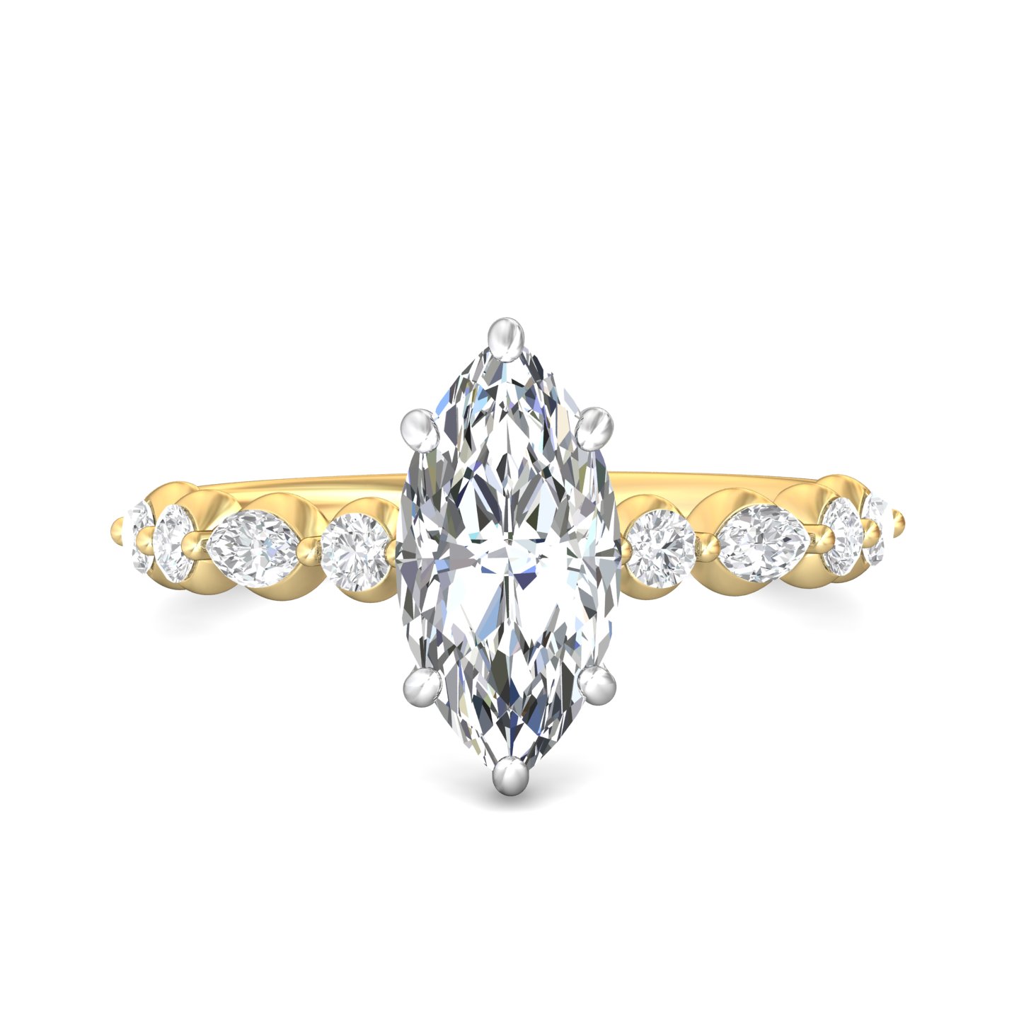 14K Yellow Gold and Platinum Marquise Diamond Engagement Ring