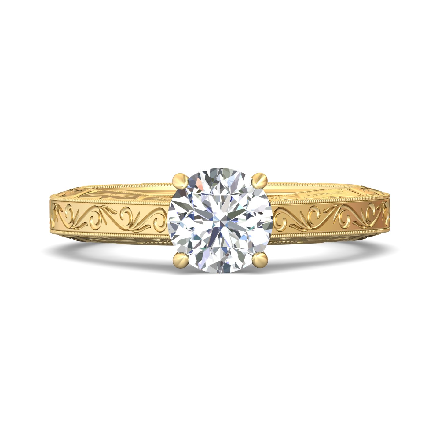 18K Yellow Gold Round Diamond Engagement Ring