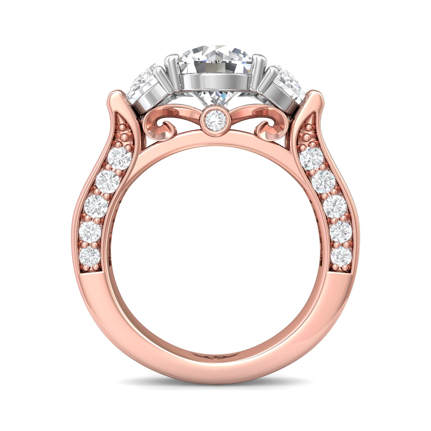14K Rose and White Gold Round Diamond Engagement Ring