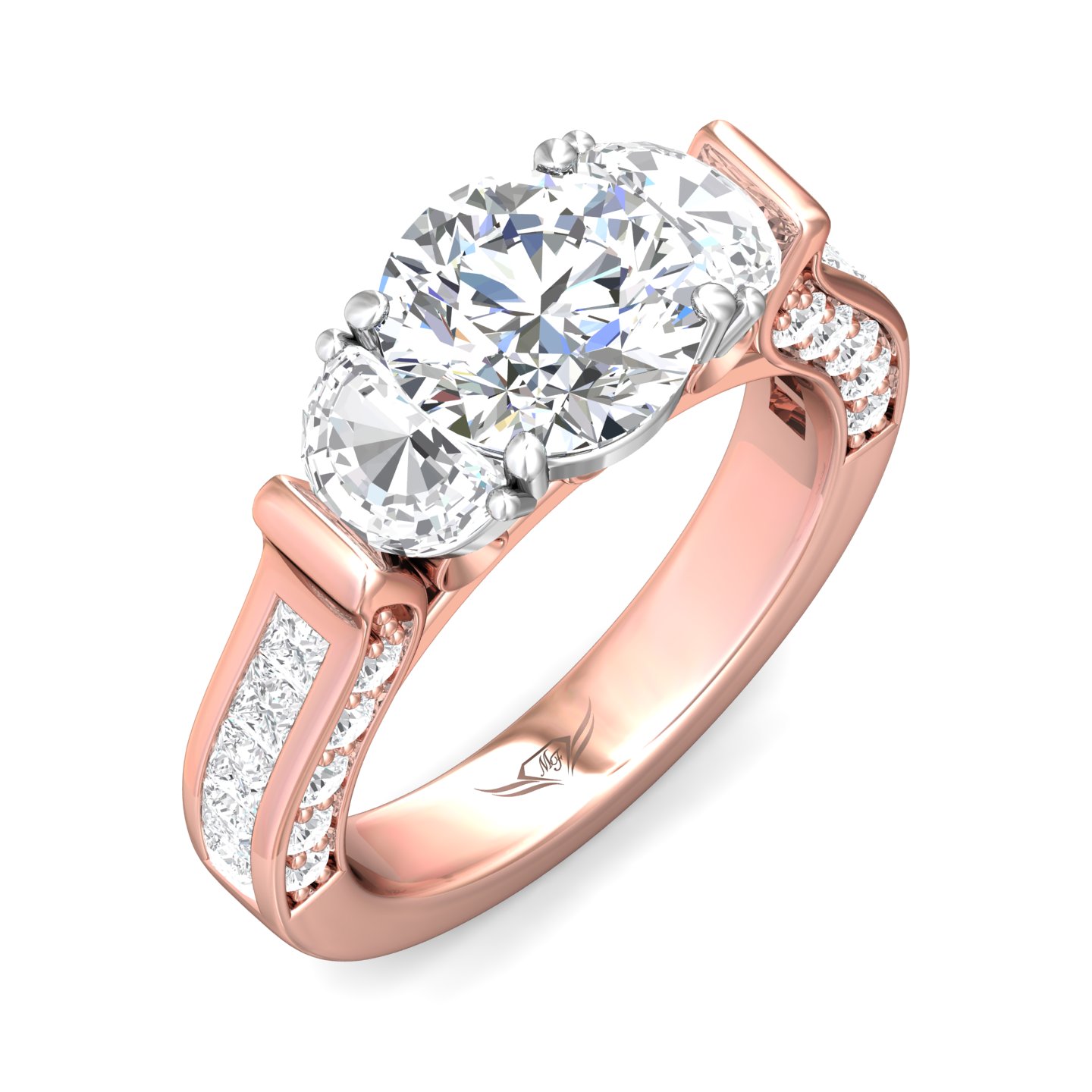 14K Rose and White Gold Round Diamond Engagement Ring