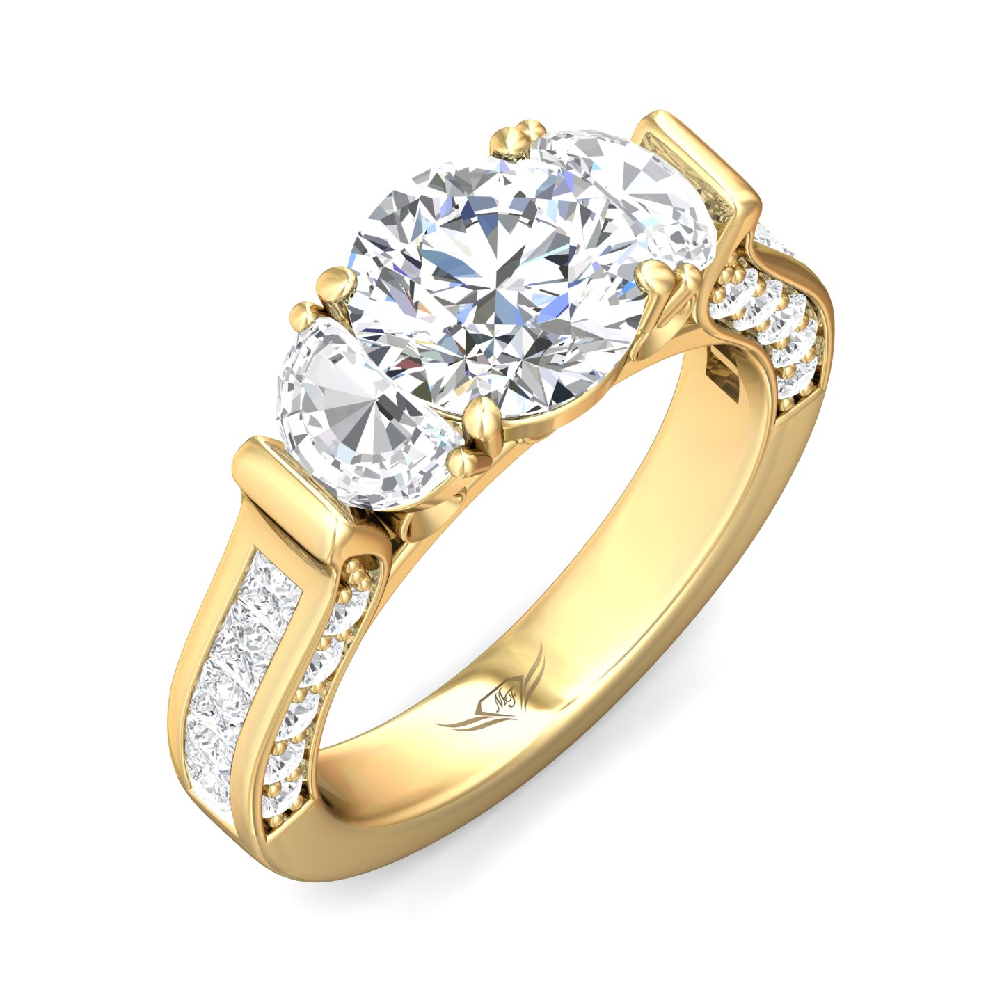 18K Yellow Gold Round Diamond Engagement Ring