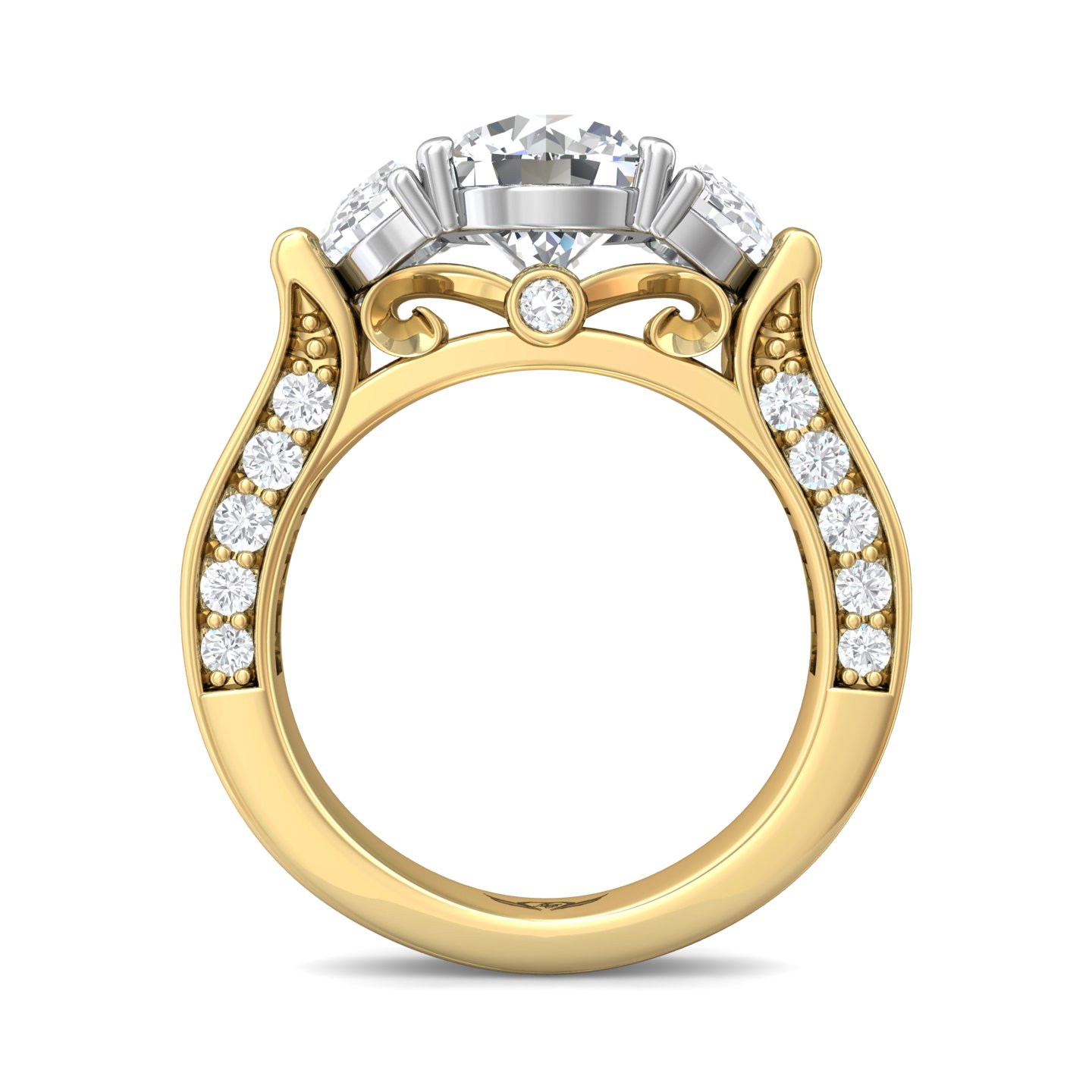 14K Yellow and White Gold Round Diamond Engagement Ring