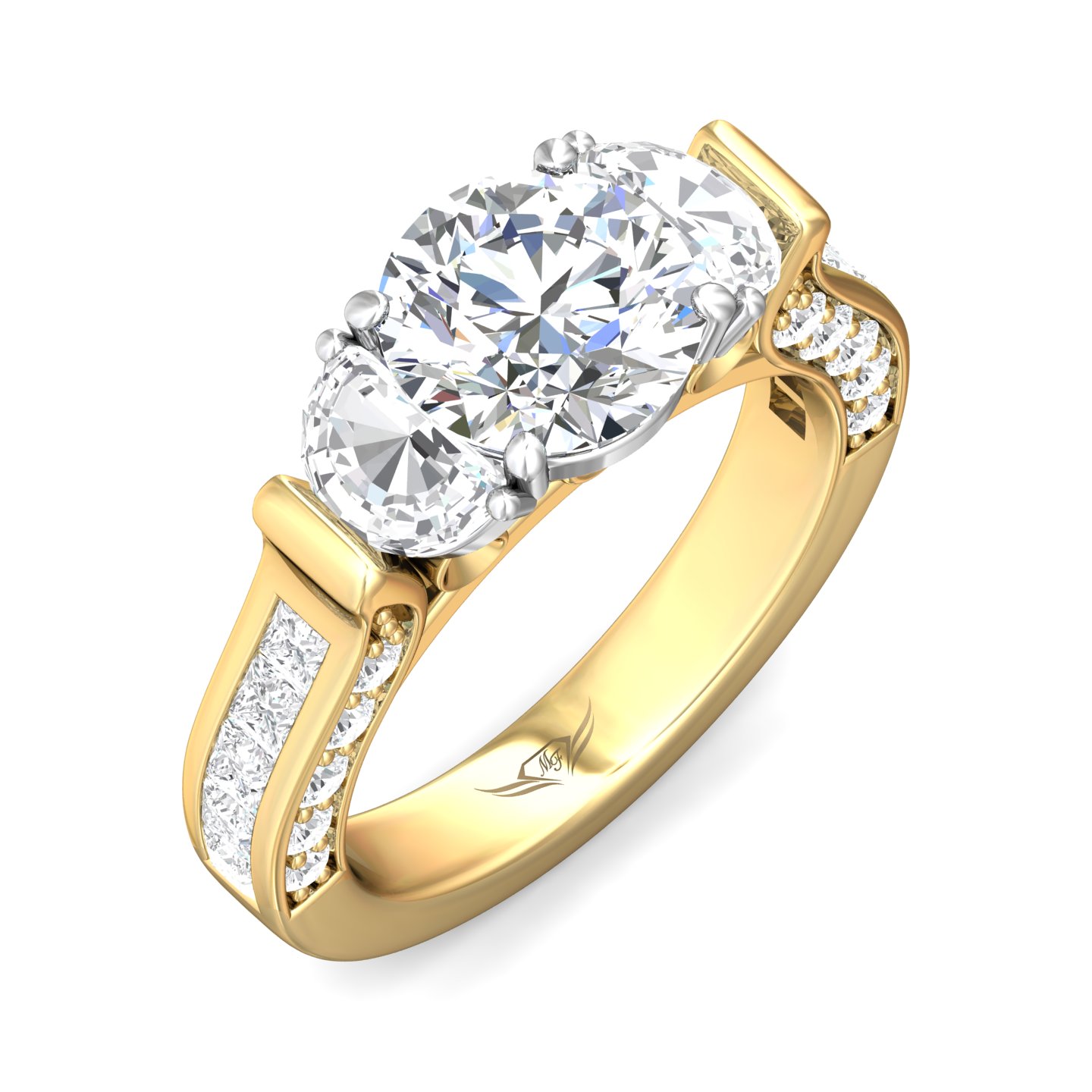 14K Yellow and White Gold Round Diamond Engagement Ring