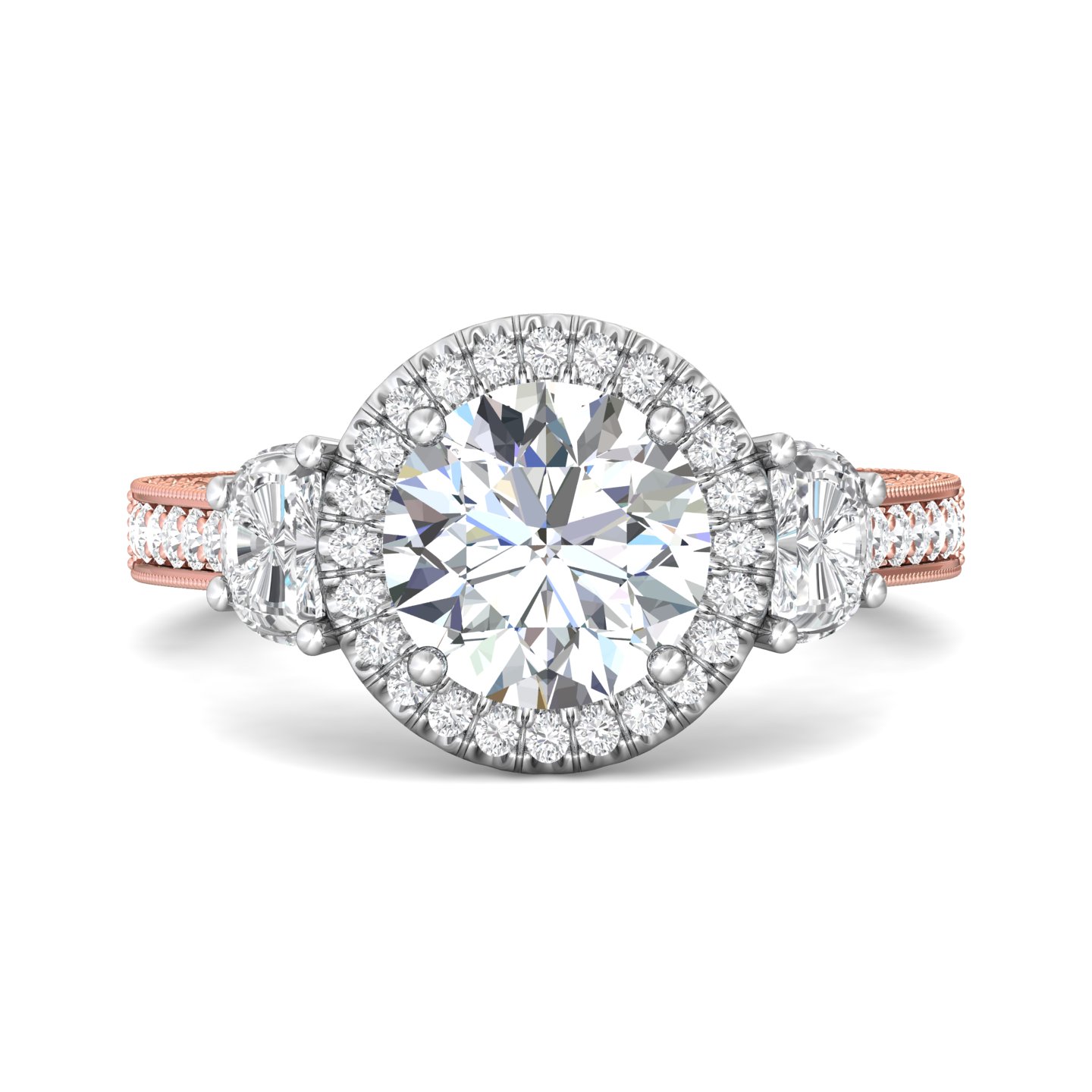 18K Rose and White Gold Round Diamond Engagement Ring