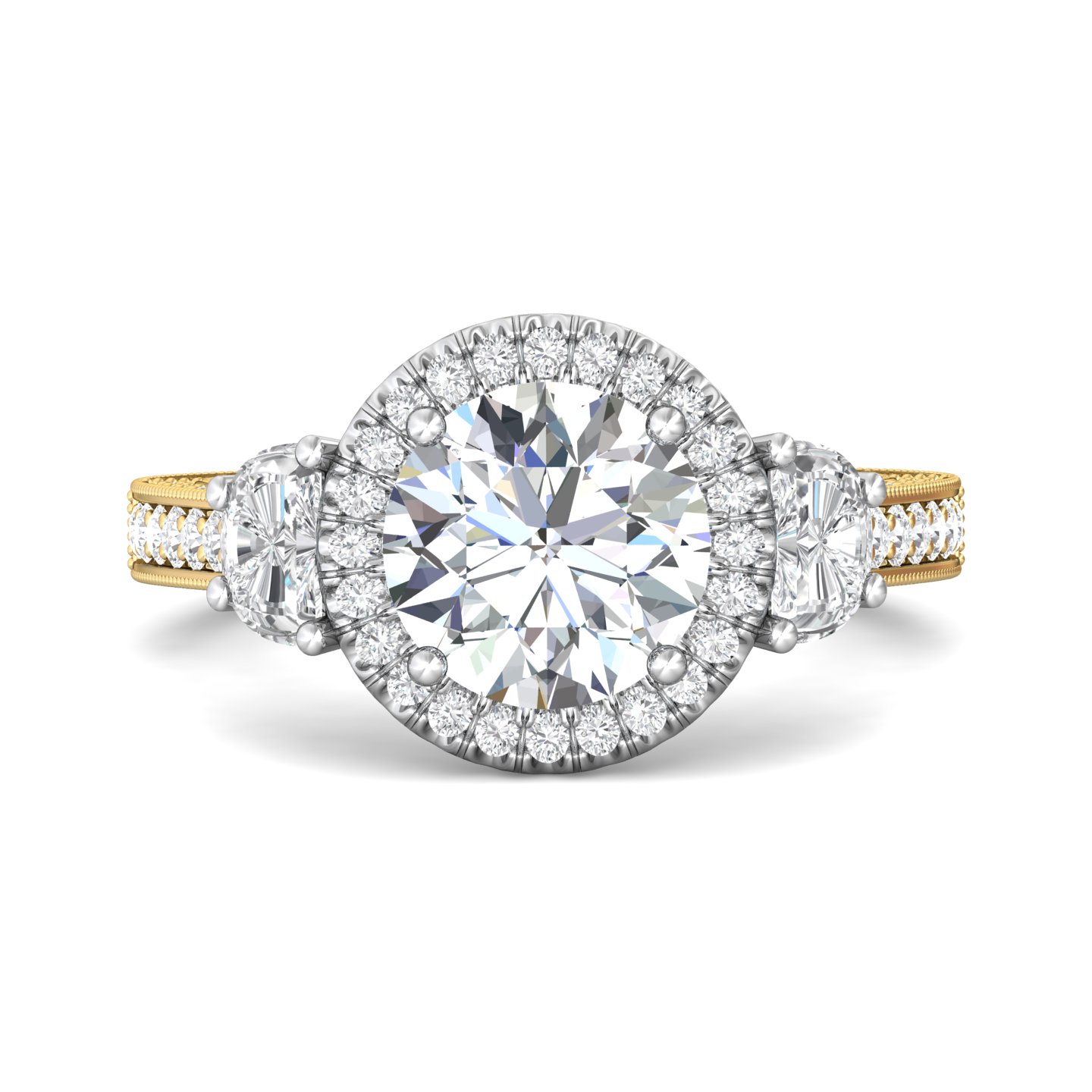 18K White and Yellow Gold Round Diamond Engagement Ring
