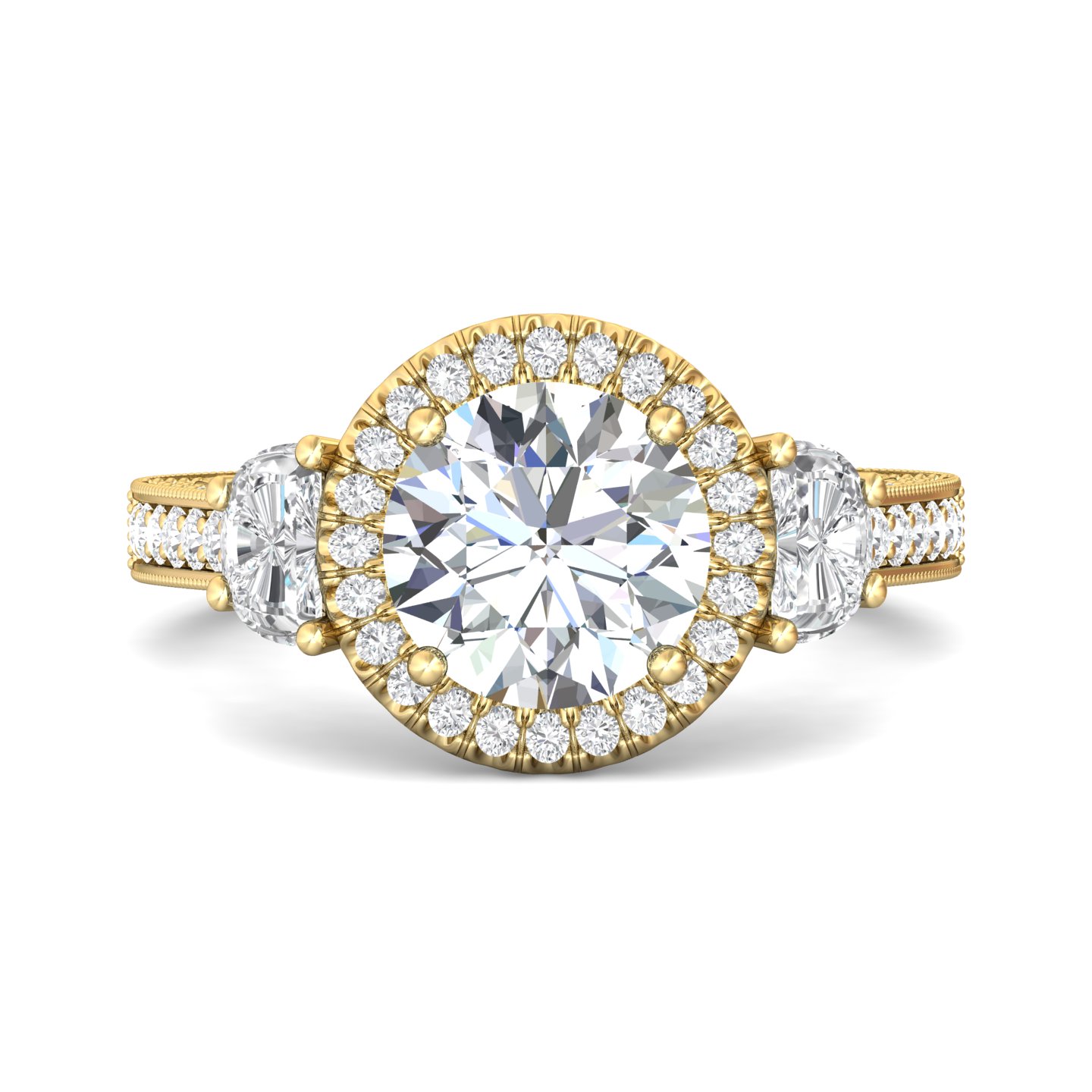 18K Yellow Gold Round Diamond Engagement Ring