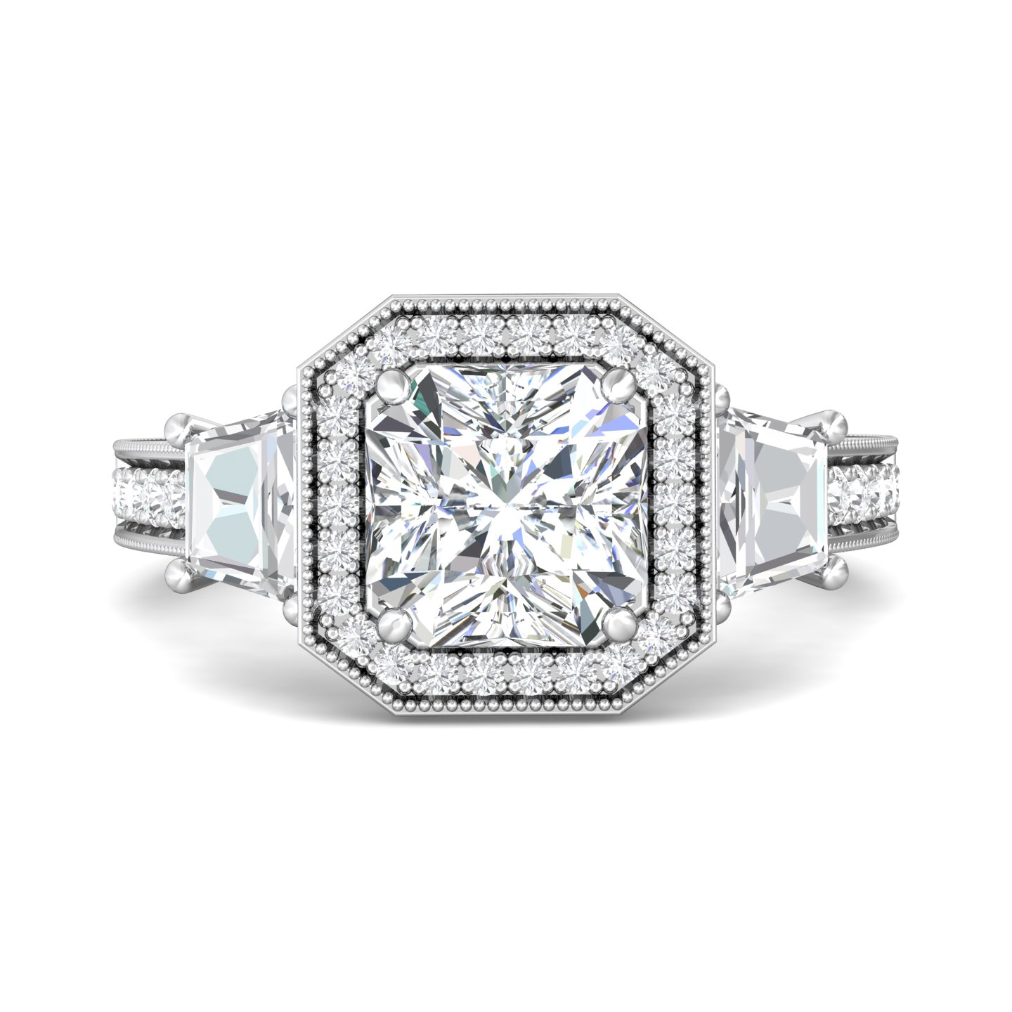 18K White Gold Asscher Cut Diamond Engagement Ring