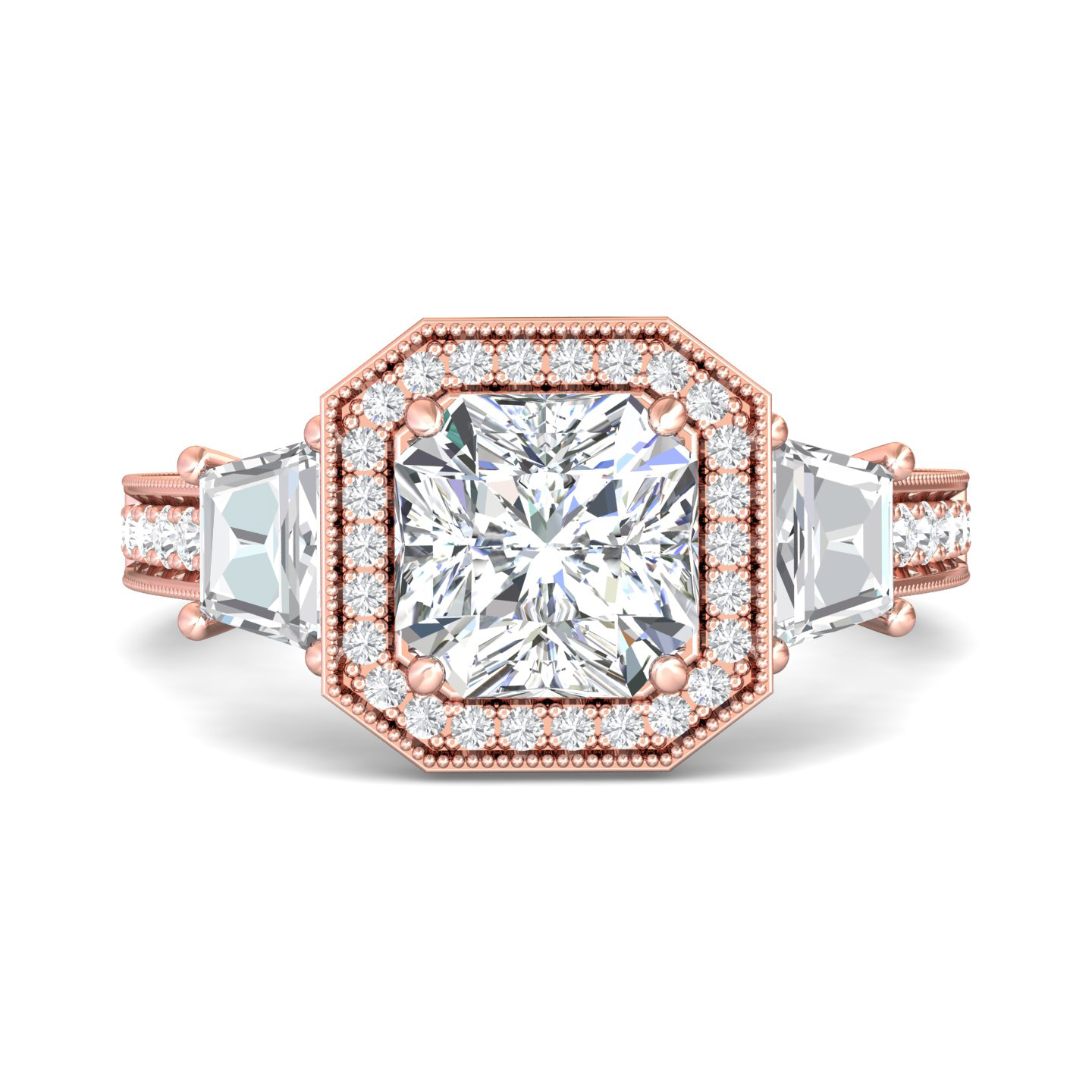 14K Rose Gold Asscher Cut Diamond Engagement Ring