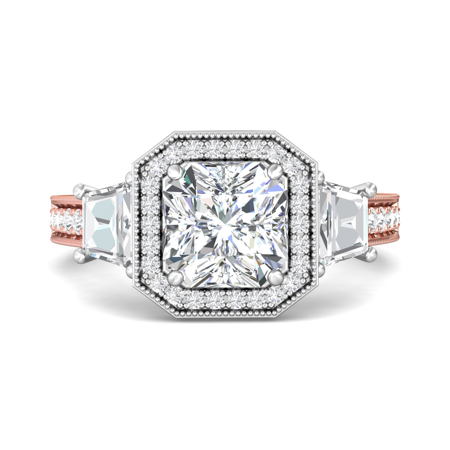18K Rose and White Gold Asscher Cut Diamond Engagement Ring