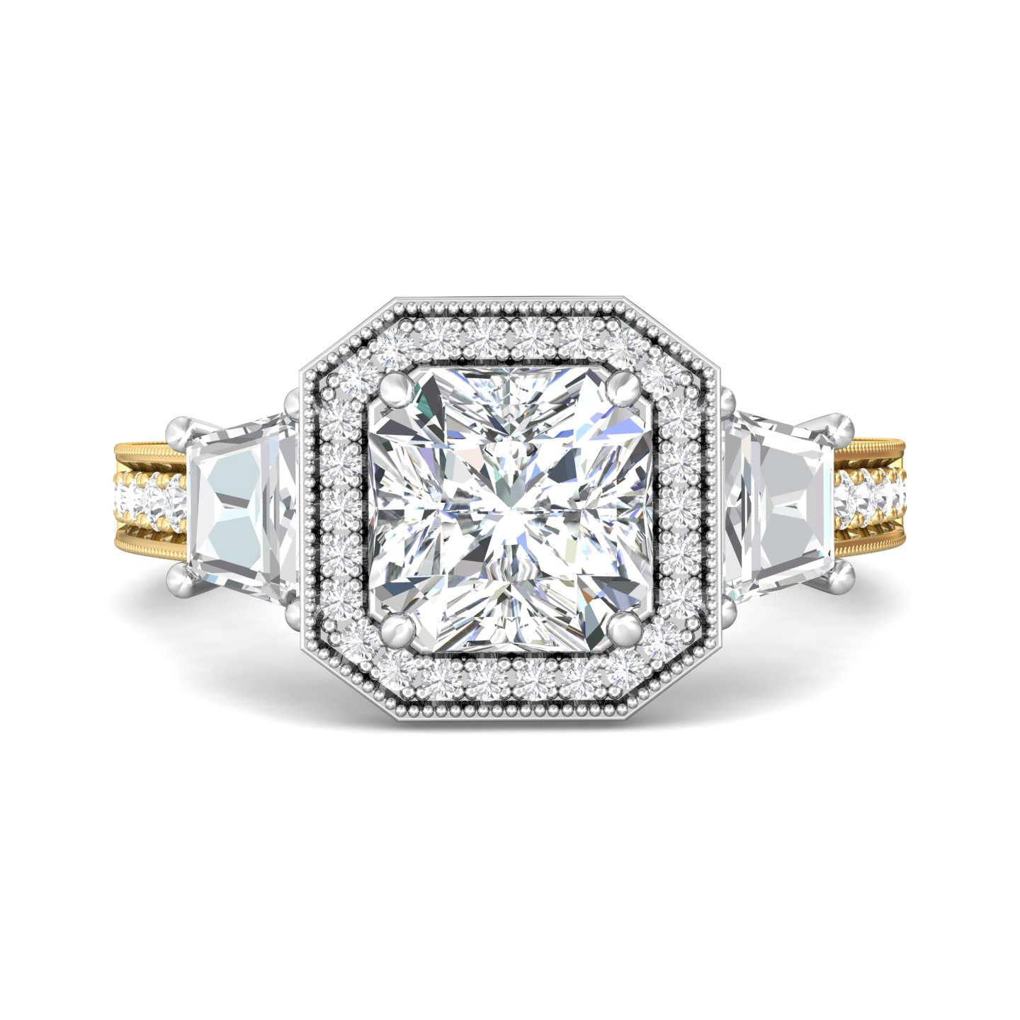 18K White and Yellow Gold Asscher Cut Diamond Engagement Ring