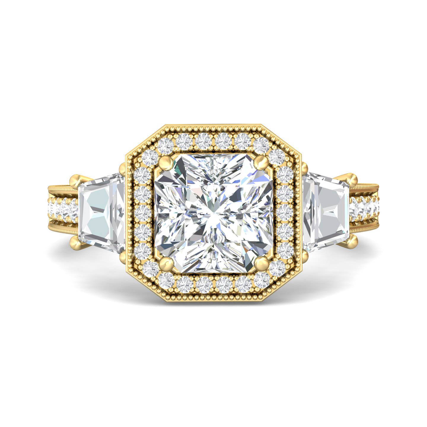 18K Yellow Gold Asscher Cut Diamond Engagement Ring