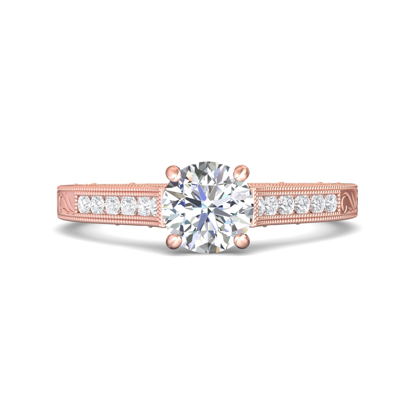18k rose and white gold round diamond engagement ring