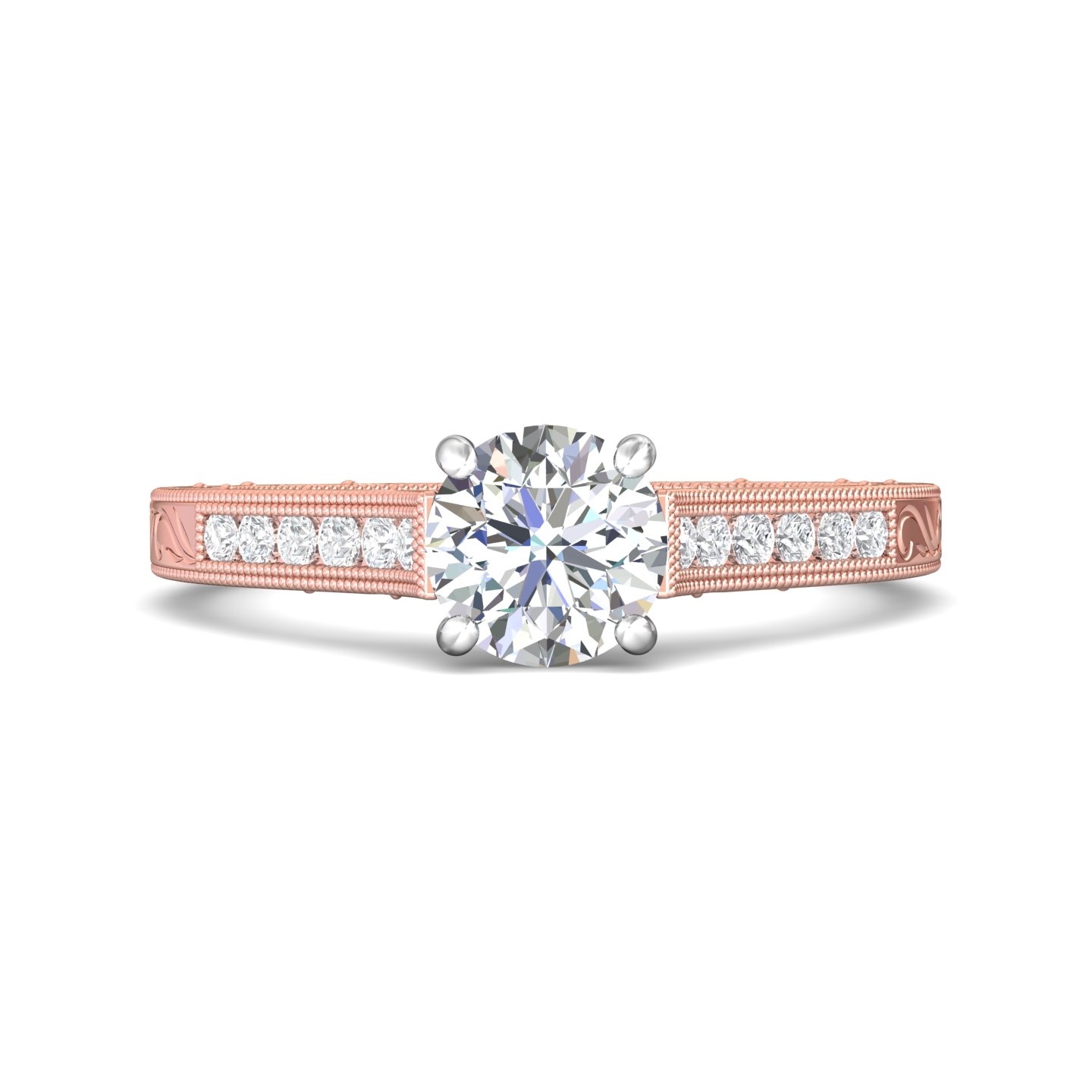 18K Rose and White Gold Round Diamond Engagement Ring