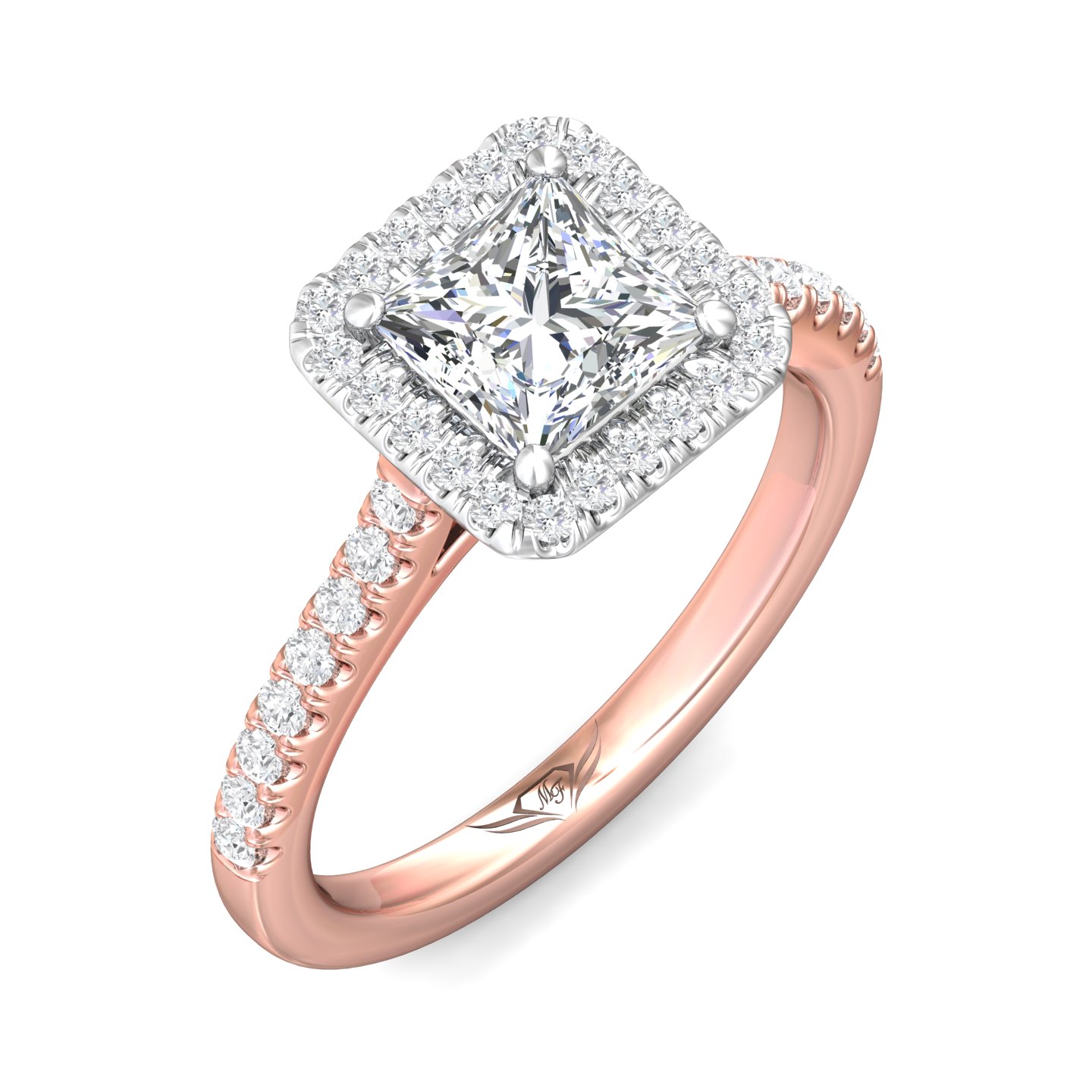 18K Rose and White Gold Asscher Cut Diamond Engagement Ring