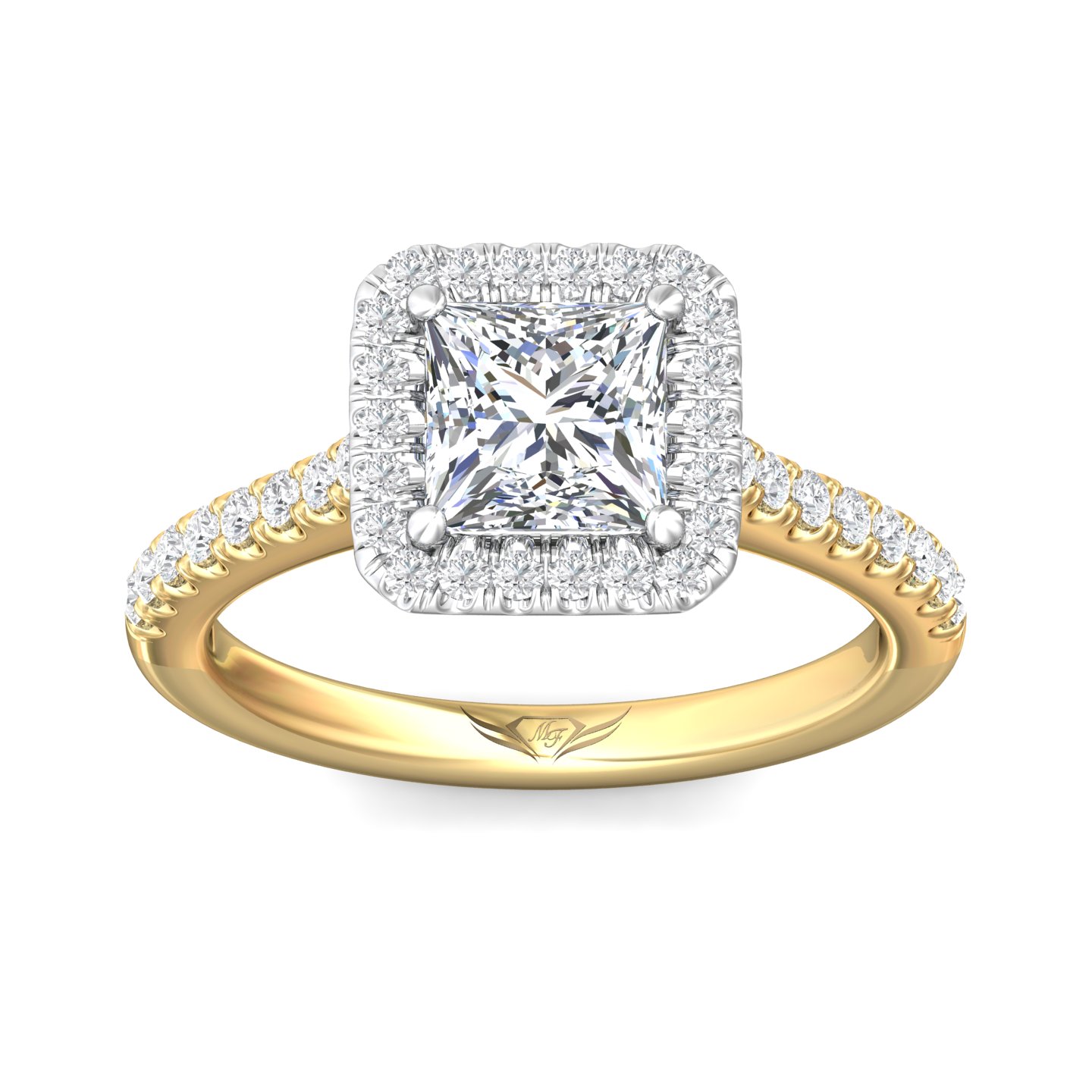 18K White and Yellow Gold Asscher Cut Diamond Engagement Ring