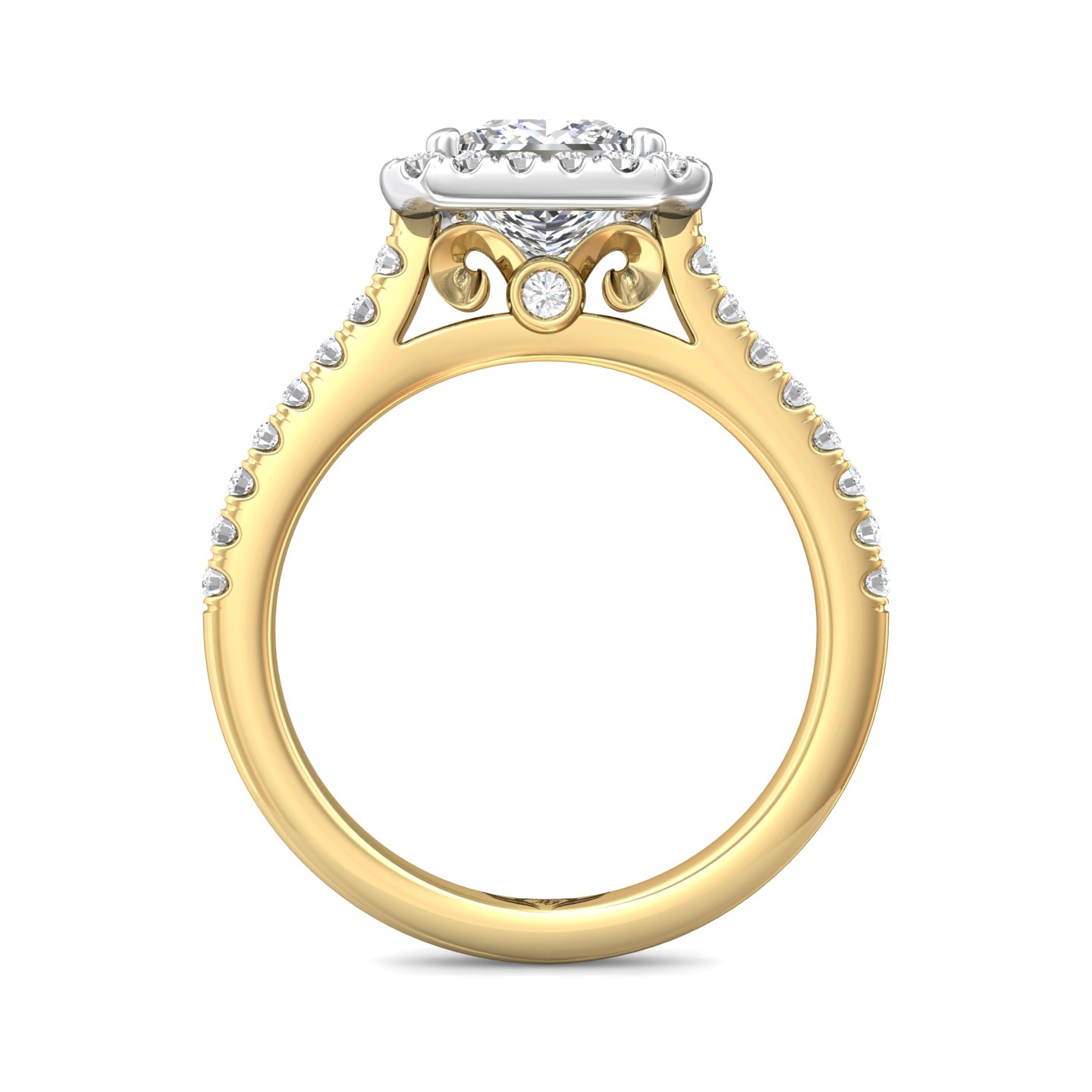 18K White and Yellow Gold Asscher Cut Diamond Engagement Ring