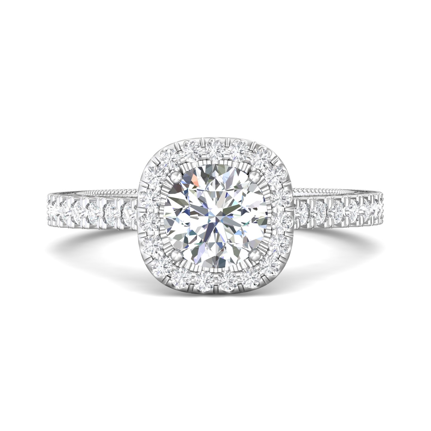 18K White Gold Cushion Diamond Engagement Ring