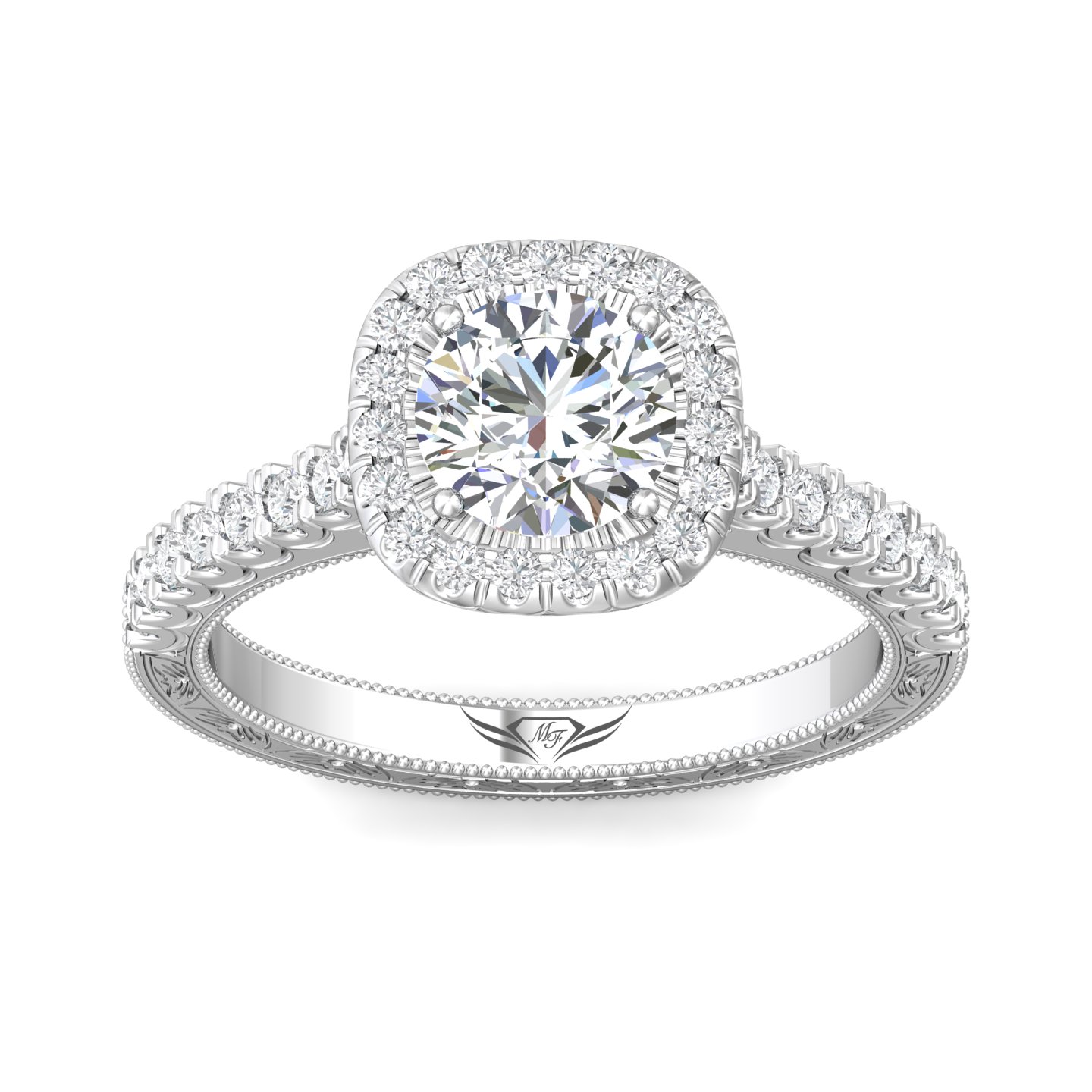 18K White Gold Cushion Diamond Engagement Ring