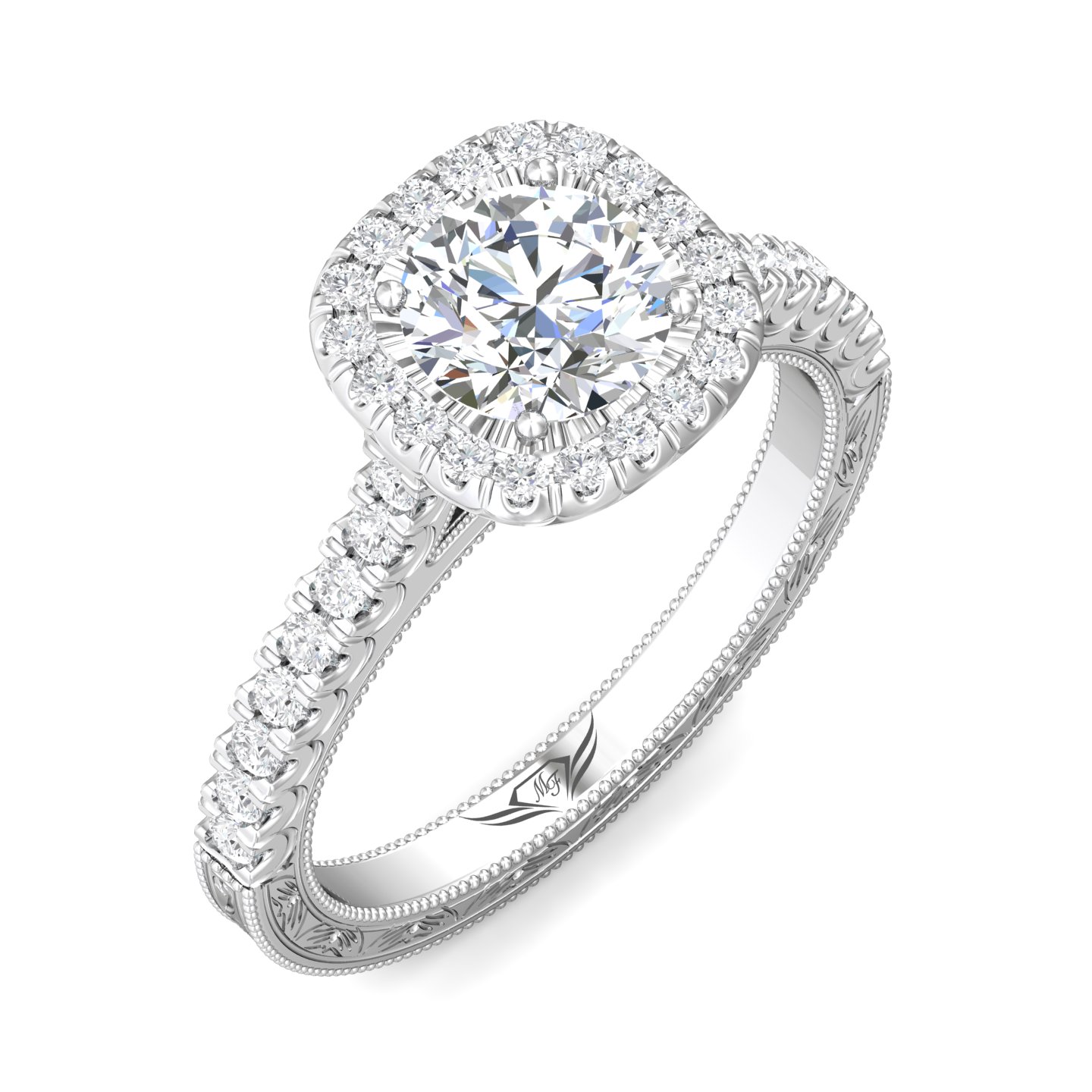 18K White Gold Cushion Diamond Engagement Ring