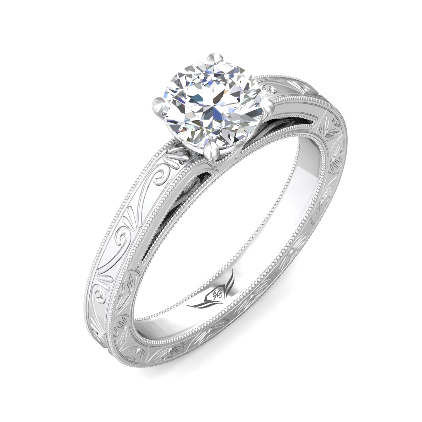 14K White Gold Round Diamond Engagement Ring