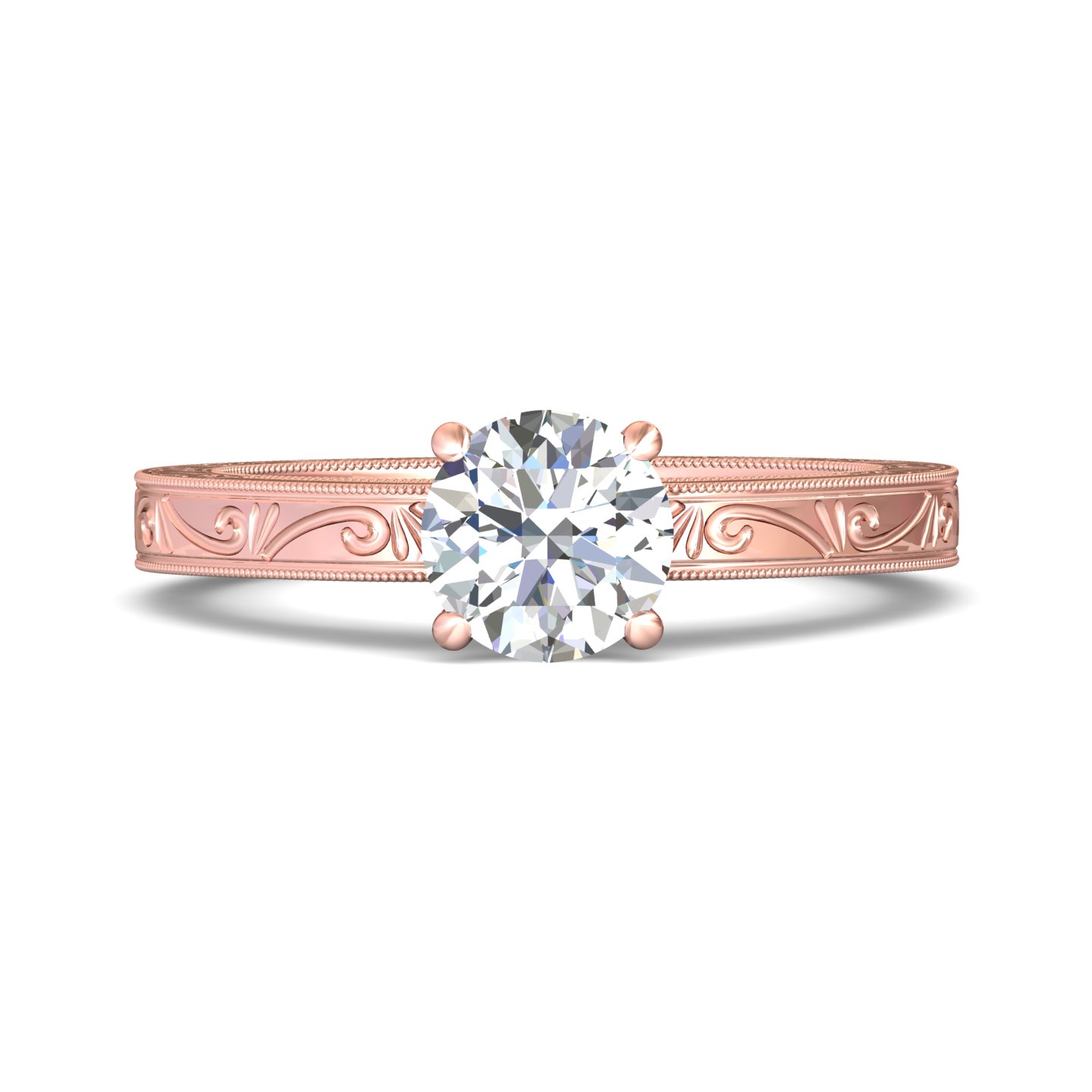 18k rose and white gold round diamond engagement ring