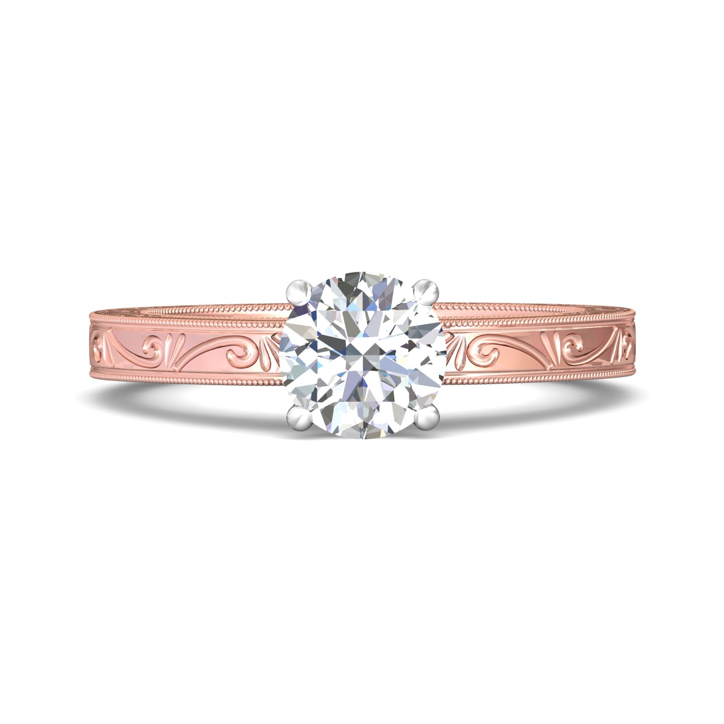 18K Rose and White Gold Round Diamond Engagement Ring