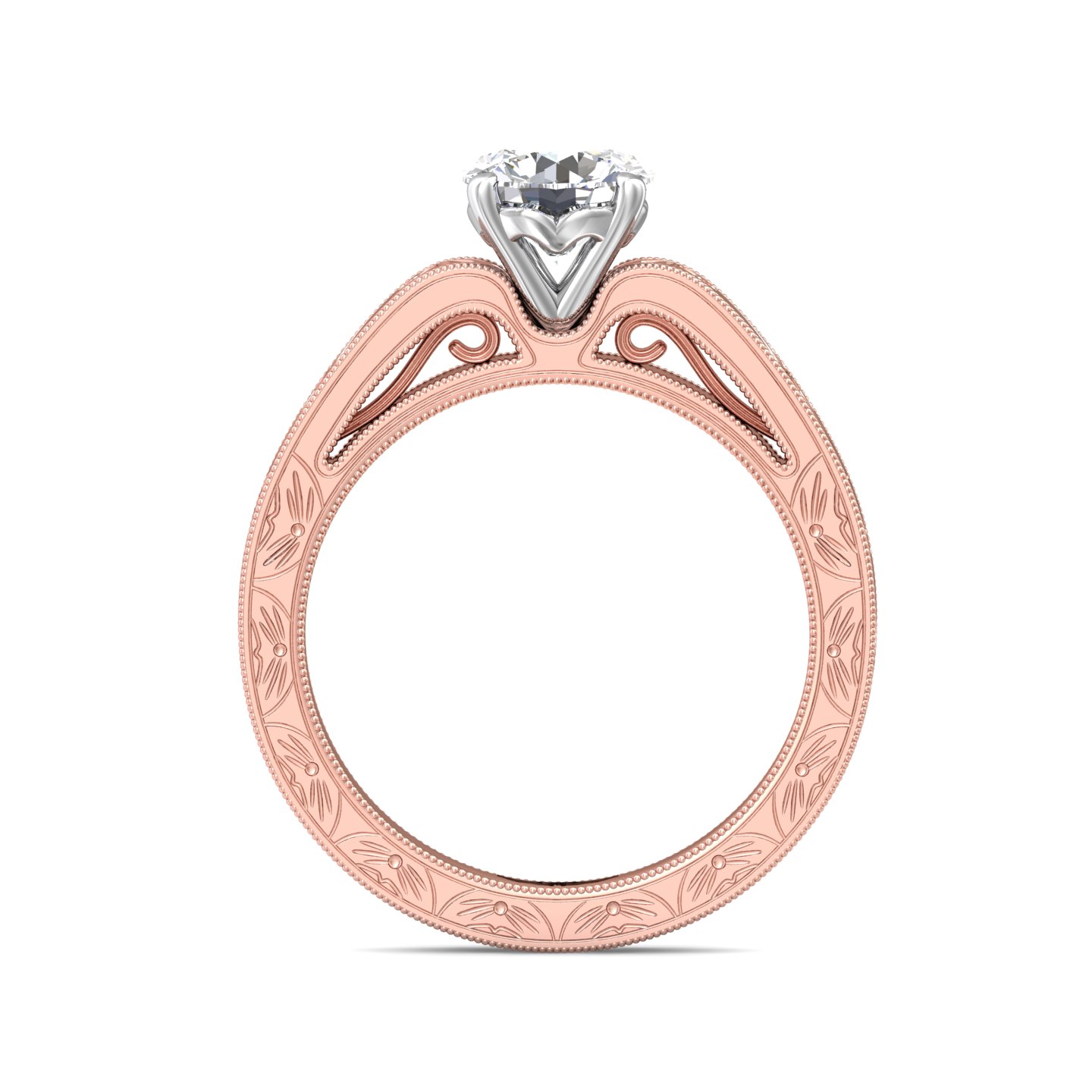 18K Rose and White Gold Round Diamond Engagement Ring