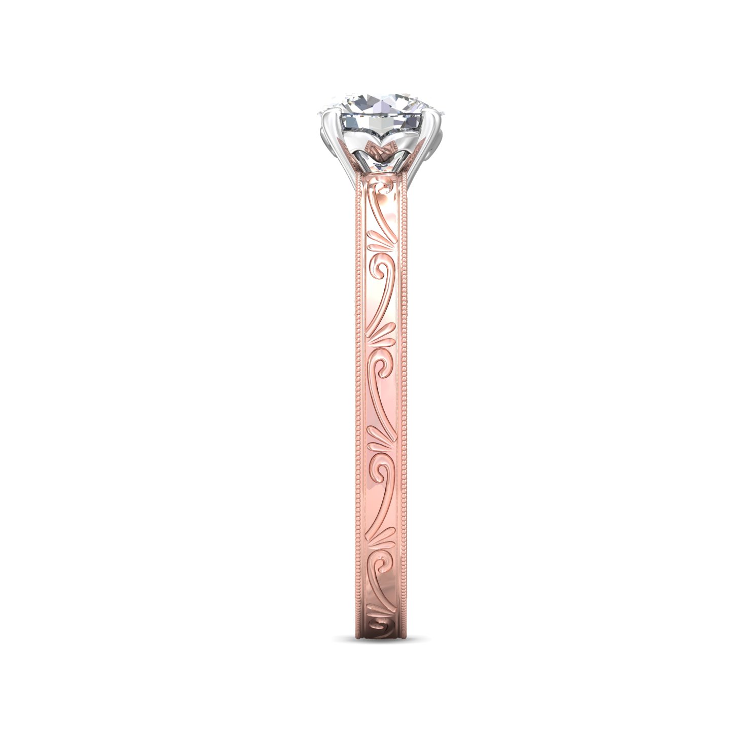 18K Rose and White Gold Round Diamond Engagement Ring