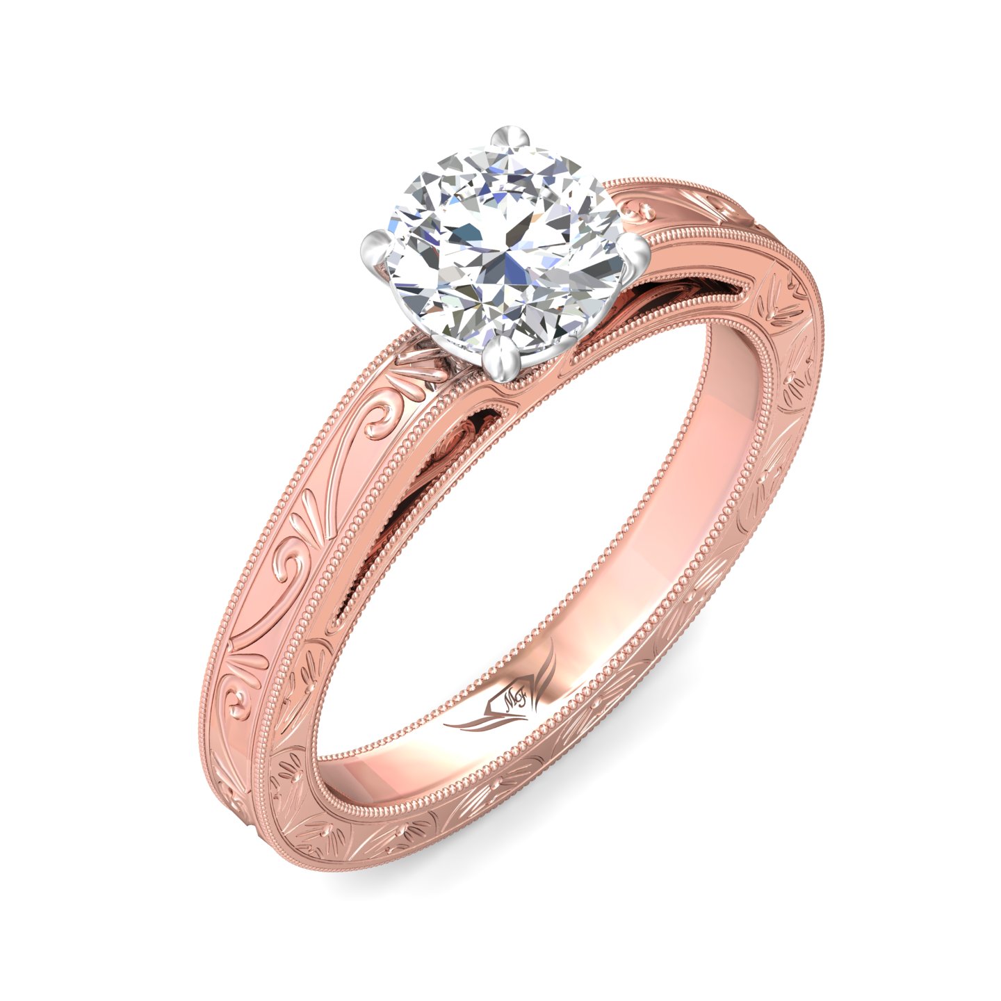18K Rose and White Gold Round Diamond Engagement Ring