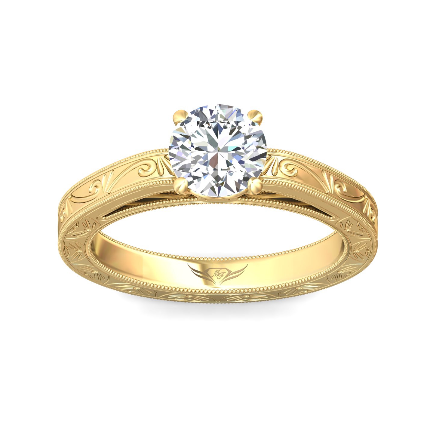14K Yellow Gold Round Diamond Engagement Ring