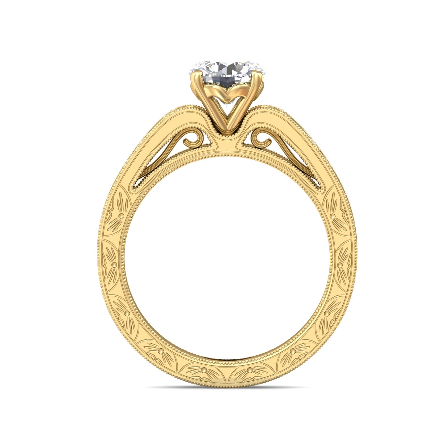 14K Yellow Gold Round Diamond Engagement Ring
