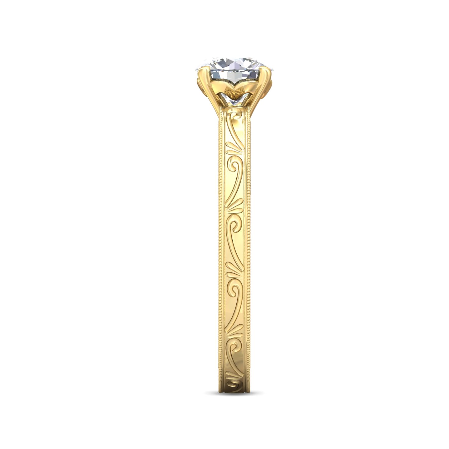 14K Yellow Gold Round Diamond Engagement Ring