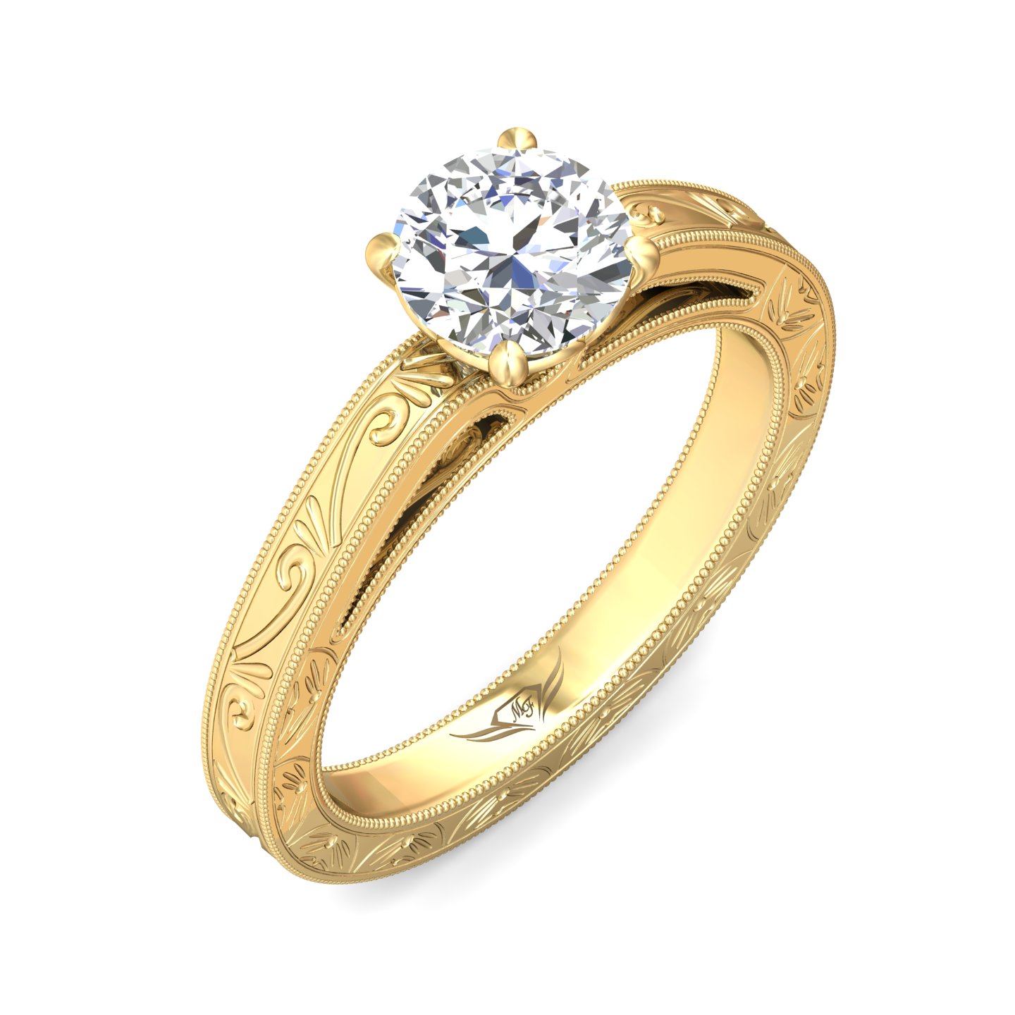 14K Yellow Gold Round Diamond Engagement Ring