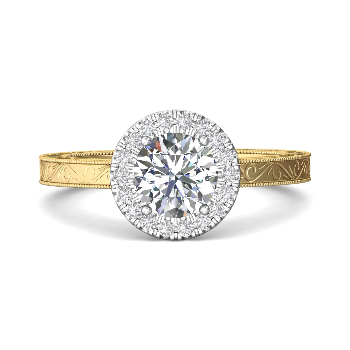 14K Yellow and White Gold Round Diamond Engagement Ring